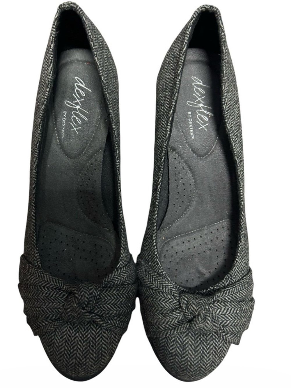 Dexflex Womens Gray Herringbone Knot Wedge Comfort Shoes Sz 8